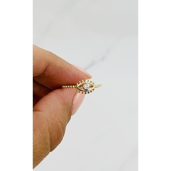 10k solid gold ring Greek eye minimalist evil eye stackable...